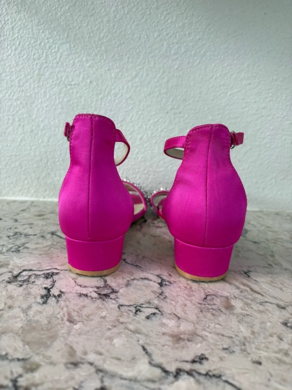 Dream Pairs Fuchsia Pearl & Rhinestone Block Heel Sandals
